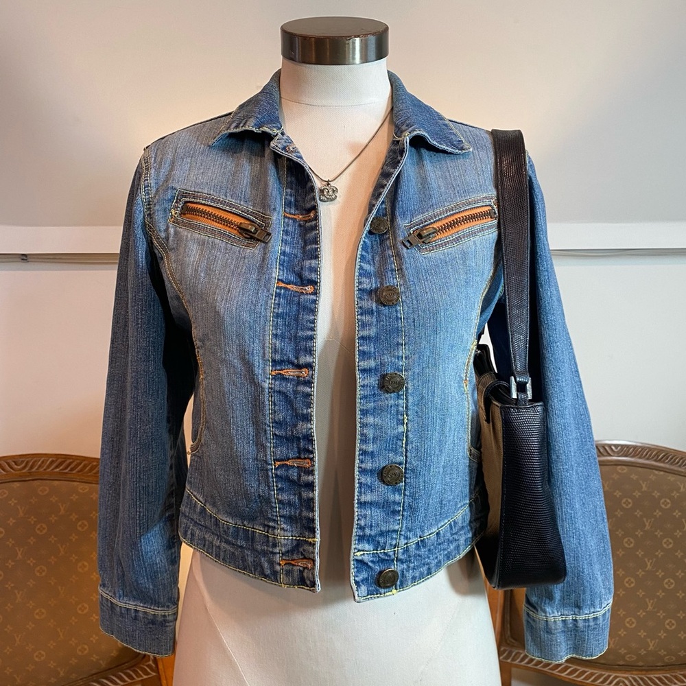 YMI Vintage 90s Y2K Light Blue Denim Moto Jacket - Picture 1 of 6